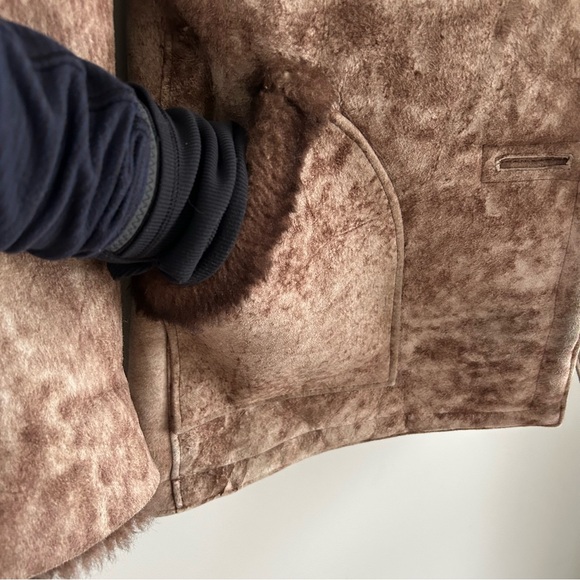 Vintage Sheepskin Shearling Suede Leather Aviator Bomber Jacket - Picture 7 of 17